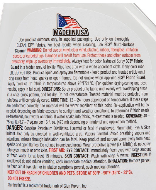 Waterproofing agent: 303 Fabric Guard